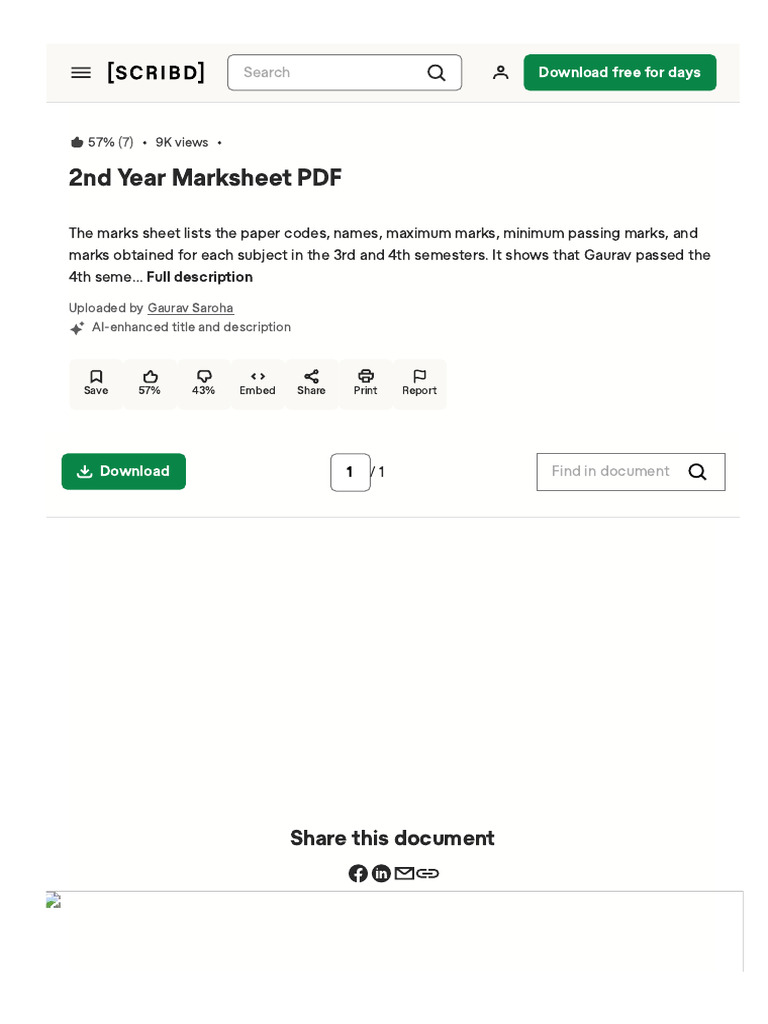 Document4449175752nd Year Marksheet PDF | PDF