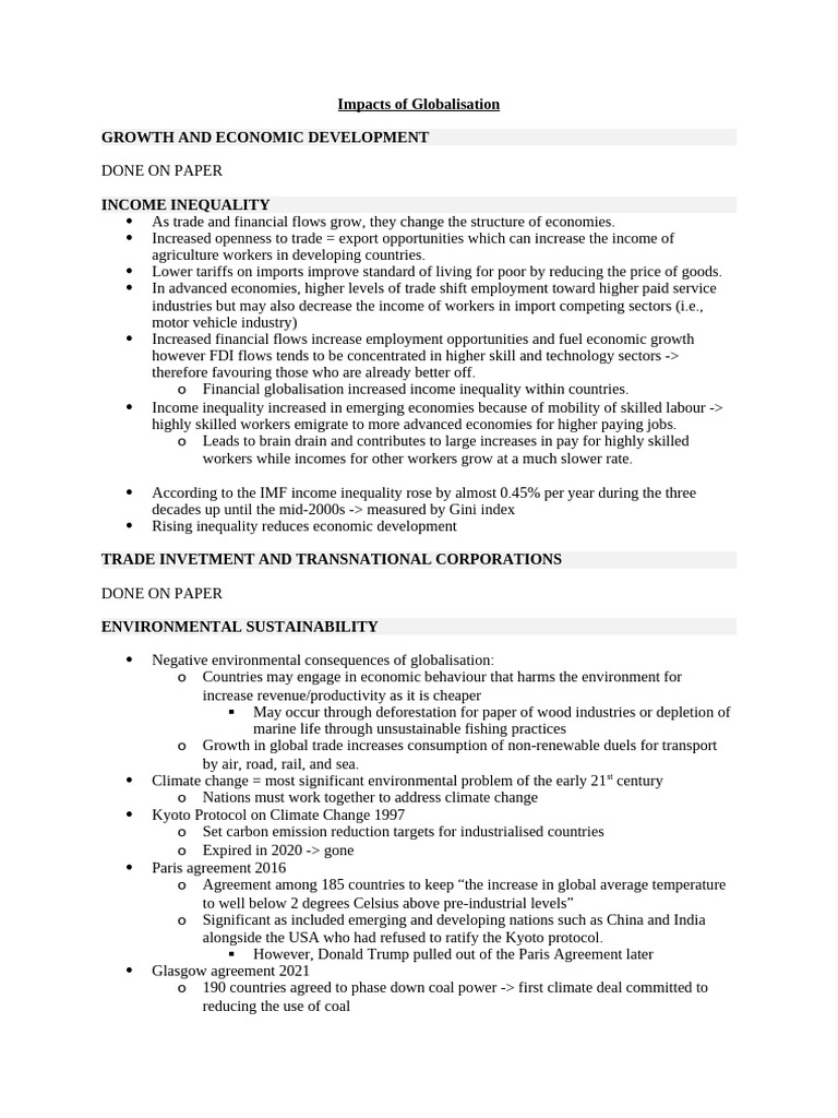 Effects of Globalisation on Economy and Environment | PDF | Economic ...