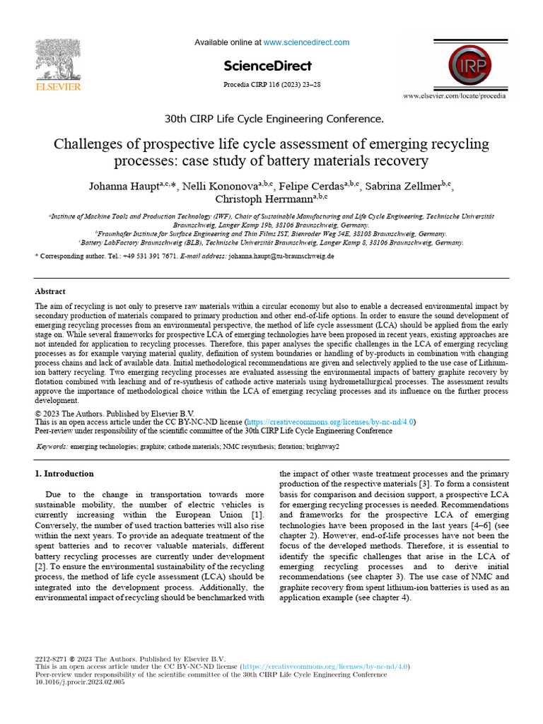 Challenges of Prospective Life Cycle Assessment of Emerging Recycling ...