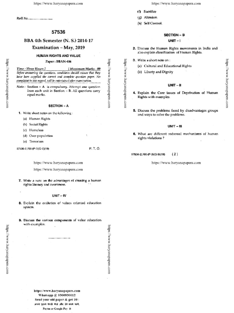 Bba 4 Sem Human Rights and Value 57536 May 2019 | PDF