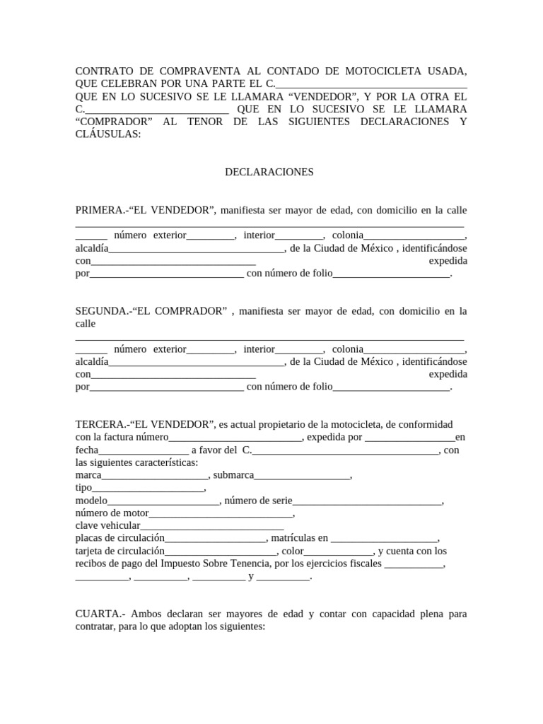 Contrato de Compraventa de Motocicleta | PDF | Justicia | Crimen y ...