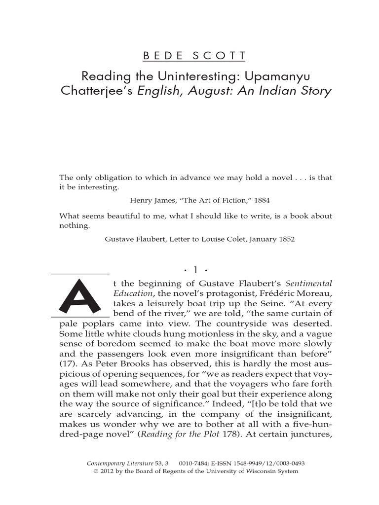 Reading The Uninteresting Upamanyu Chatt | PDF | Narrative