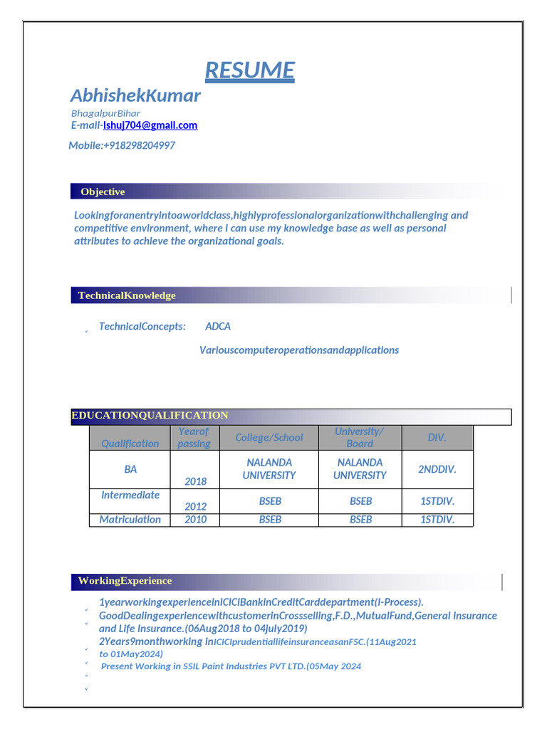 Abhishek Kumar Resume and Qualifications | PDF