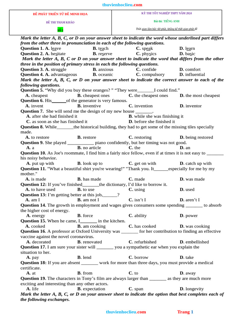 2024 THPT English Exam Practice Test | PDF | Bell Pepper | Capsicum