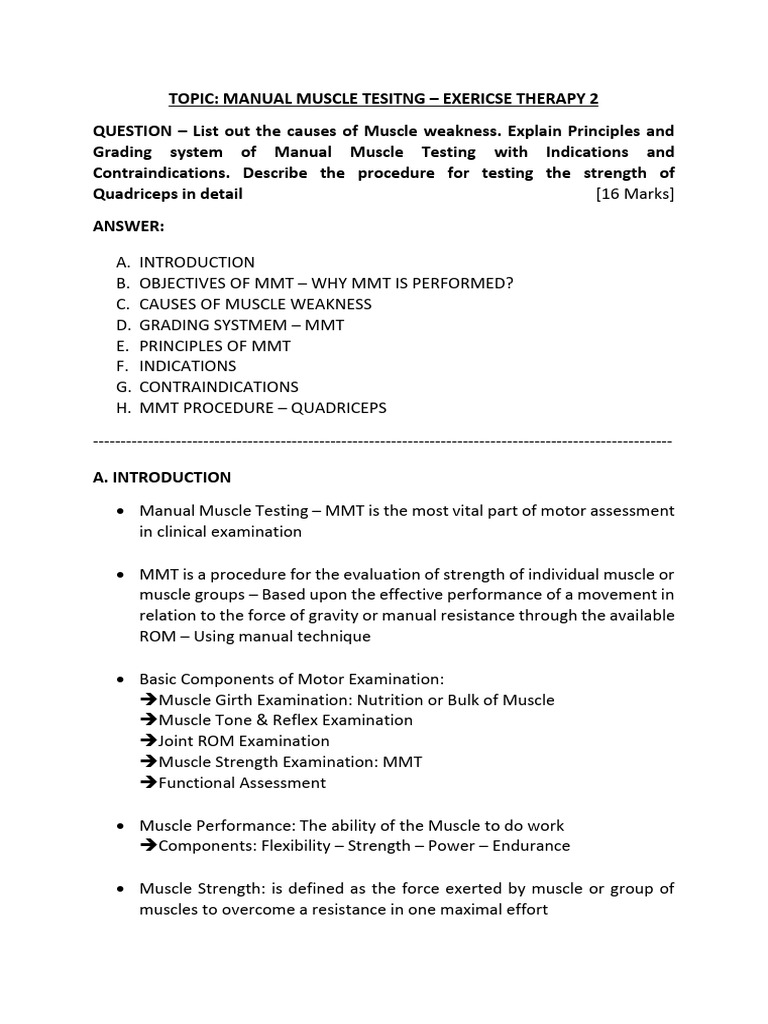 Manual Muscle Testing: Grading & Procedure | PDF | Anatomical Terms Of ...