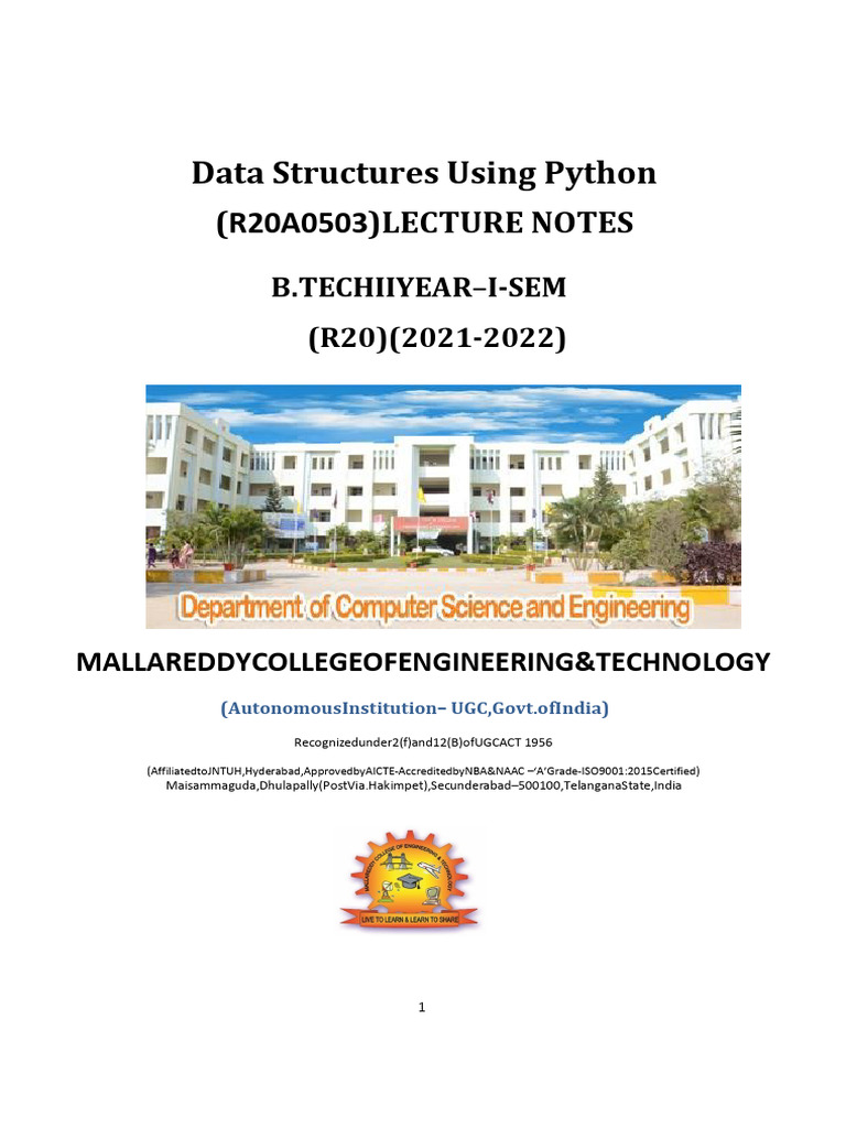 DATA STRUCTURES THROUGH PYTHON(R20A0503)_copy | PDF | Inheritance ...