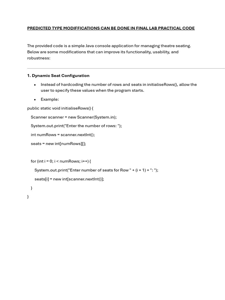 Java Theatre Seating Code Enhancements | PDF | Software Engineering ...