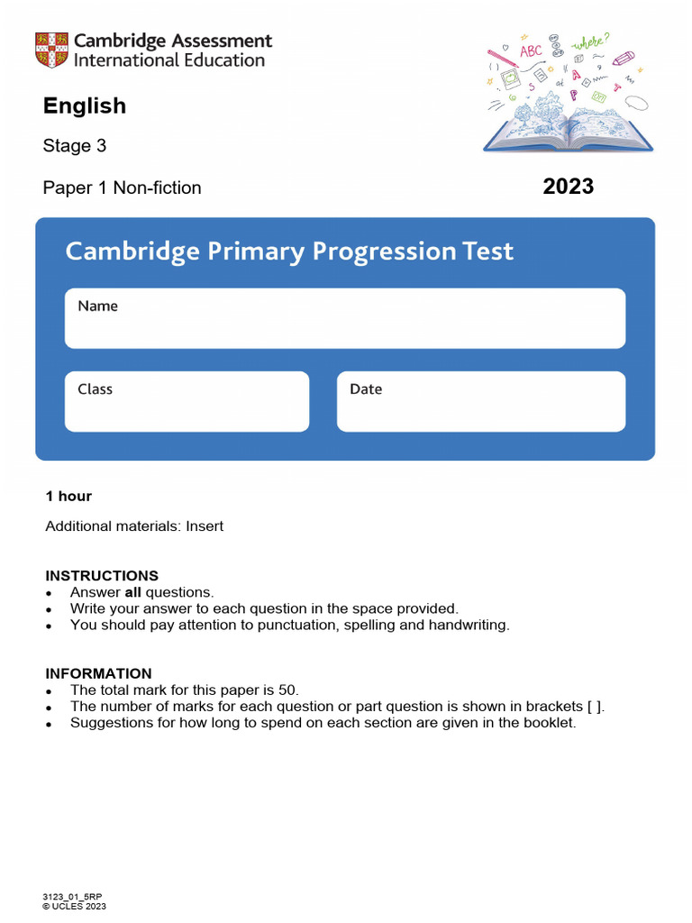 2023 Cambridge Primary Progression Test - English Stage 3 Term 1 Test ...