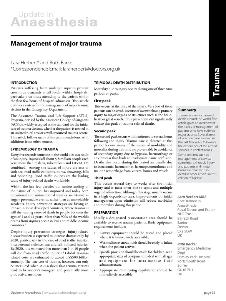 Management of Major Trauma | PDF | Major Trauma | Shock (Circulatory)