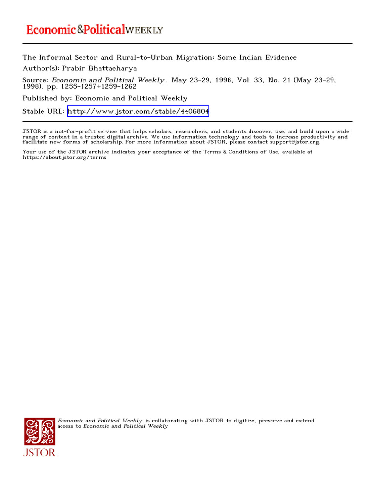 Informal Sector's Role in Indian Migration | PDF | Cost Of Living ...