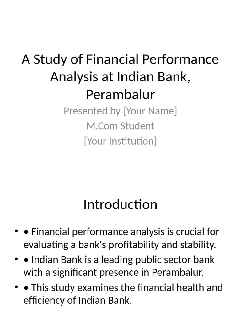 Financial Performance of Indian Bank, Perambalur | PDF | Banks ...