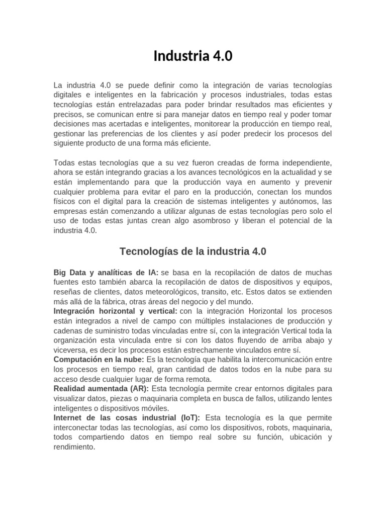 Tecnologías Clave de la Industria 4.0 | PDF | Internet de las Cosas ...