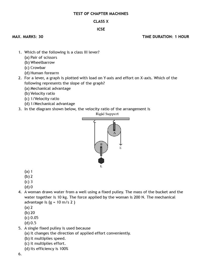 Test of Chapter Machines 2025 | PDF | Mechanical Engineering | Mechanics