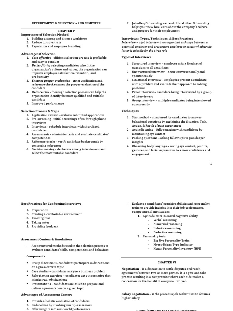 Recruitment Selection Notes | PDF | Negotiation | Employment