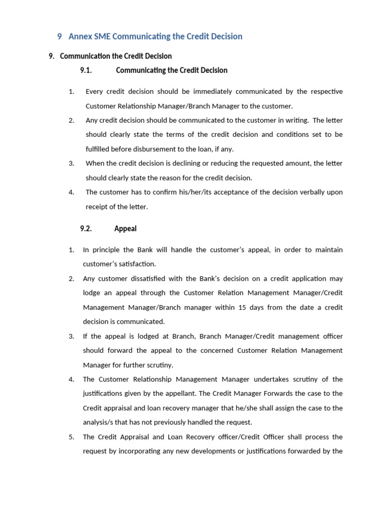Communicating Credit Decisions and Appeals | PDF | Banks