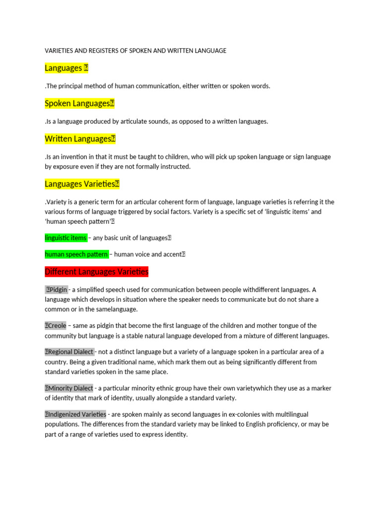 Language Varieties and Registers Explained | PDF