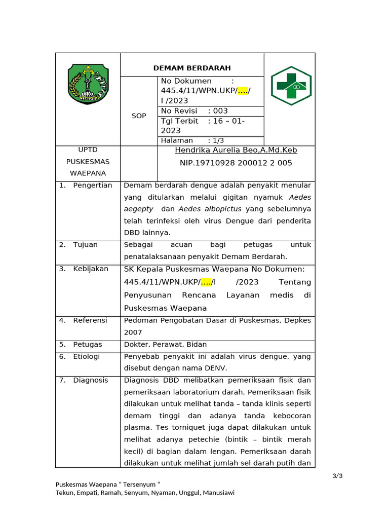 Penatalaksanaan DBD di Puskesmas Waepana | PDF