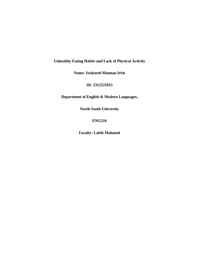 Unhealthy Eating Habits and Lack of Physical Activity ENG216 | PDF