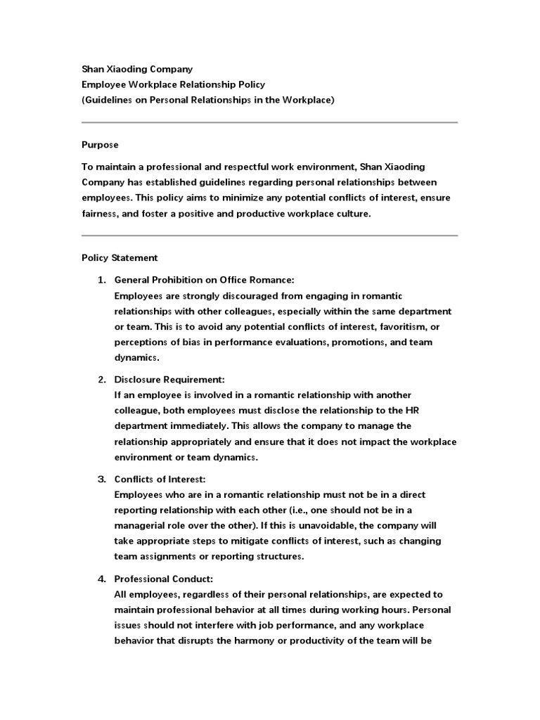 Workplace Relationship Guidelines | PDF | Employment | Conflict Of Interest