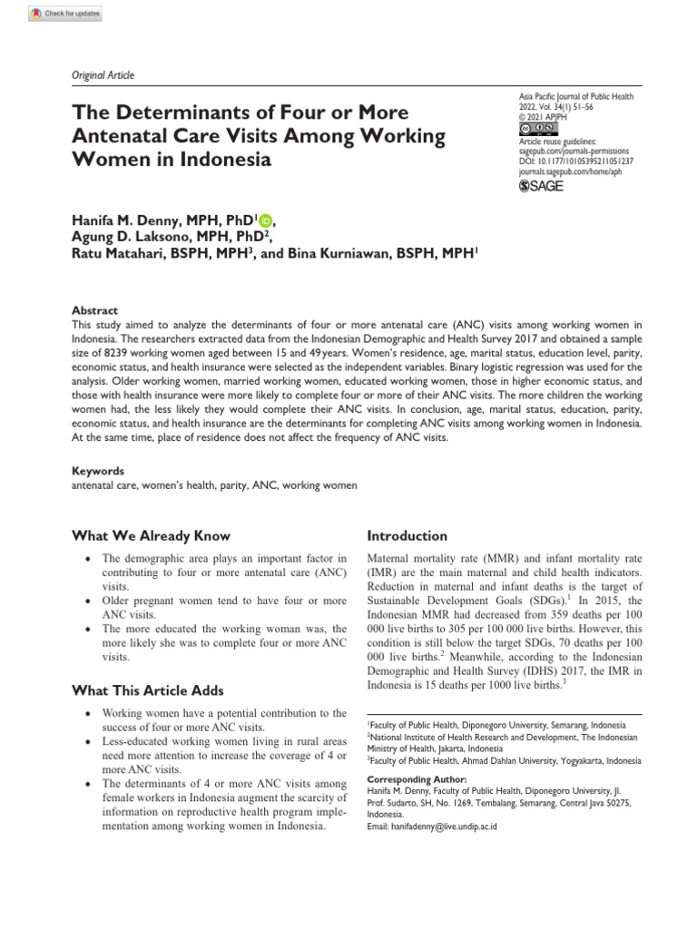 Denny Et Al 2021 The Determinants of Four or More Antenatal Care Visits ...