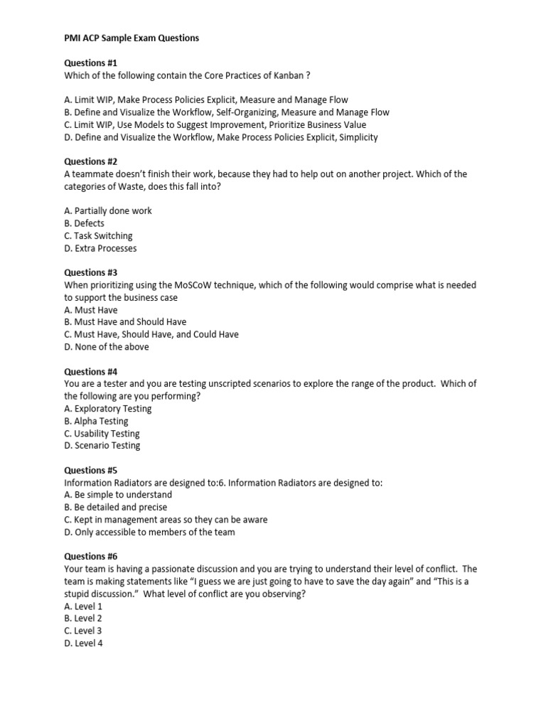 PMI ACP Sample Exam Questions Guide | PDF | Agile Software Development ...