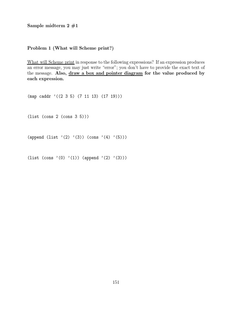 61A Brian Harvey Midterm 2 mt2-1 | PDF | Scheme (Programming Language ...