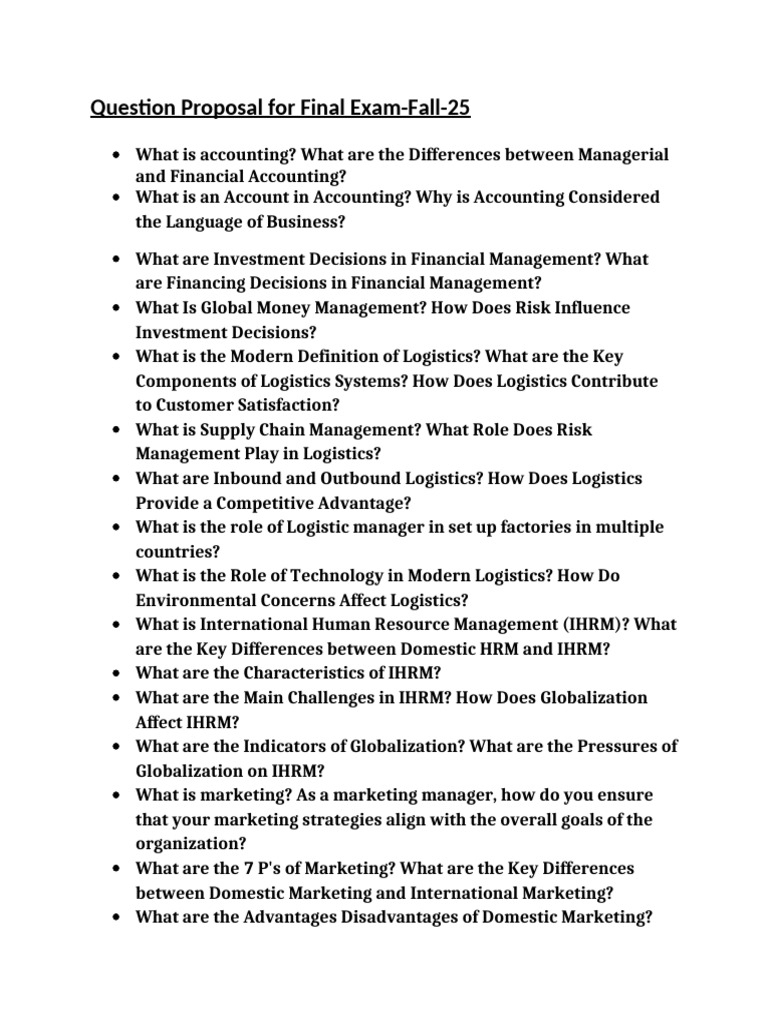 IM Final Question Proposal | PDF | Marketing | Logistics