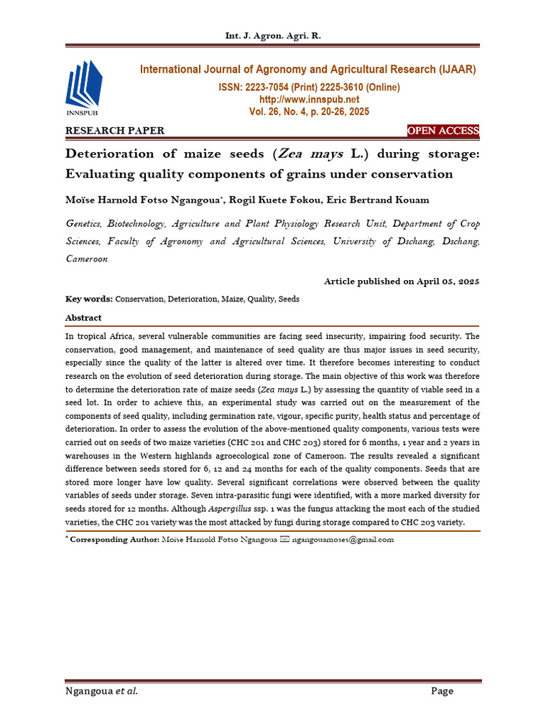 Maize Seed Quality Deterioration Study | PDF | Cereals | Maize