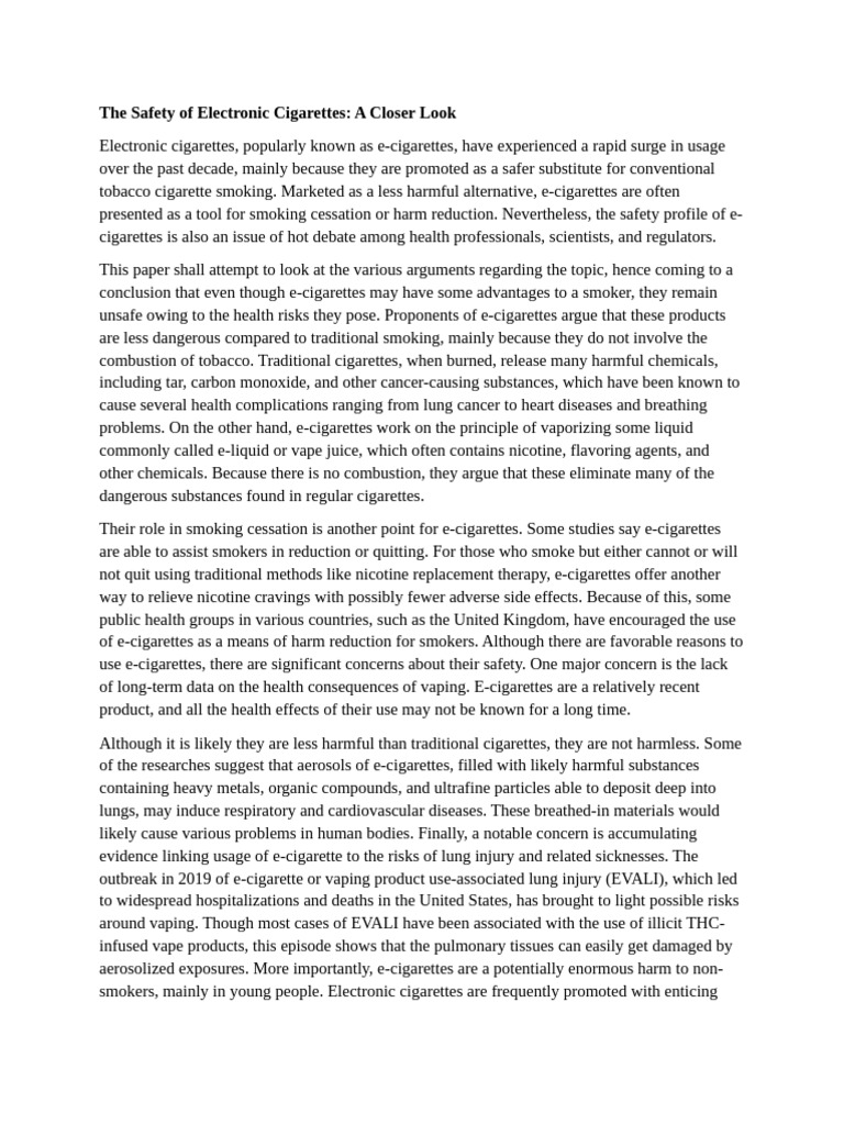E-Cigarettes: Safety and Health Risks | PDF | Electronic Cigarette ...
