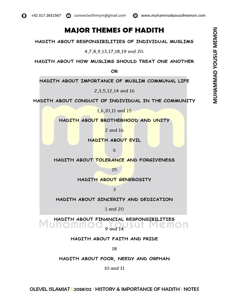 O Level Islamiat Hadith Notes Guide | PDF | Hadith | Quran