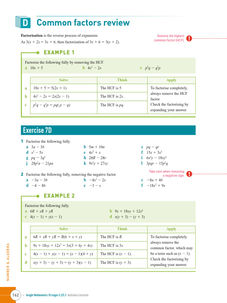 Factorisation and HCF in Algebra | PDF | Factorization | Mathematics