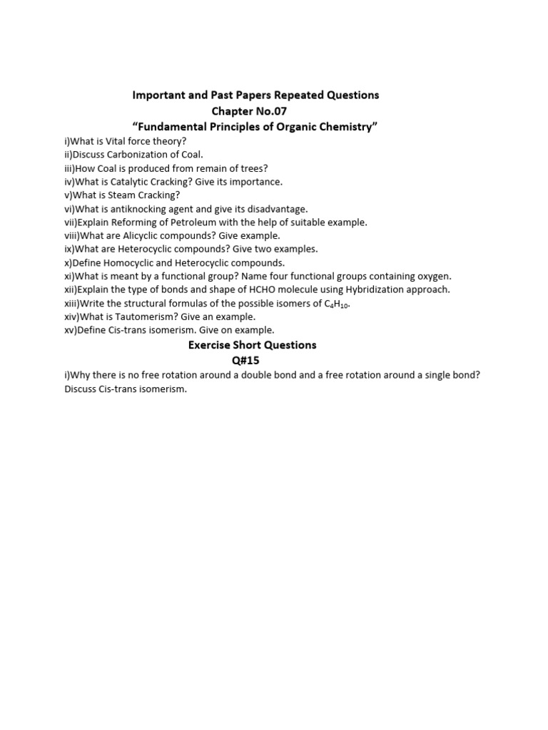 CH#07 Important and Past Papers Short Questions | PDF