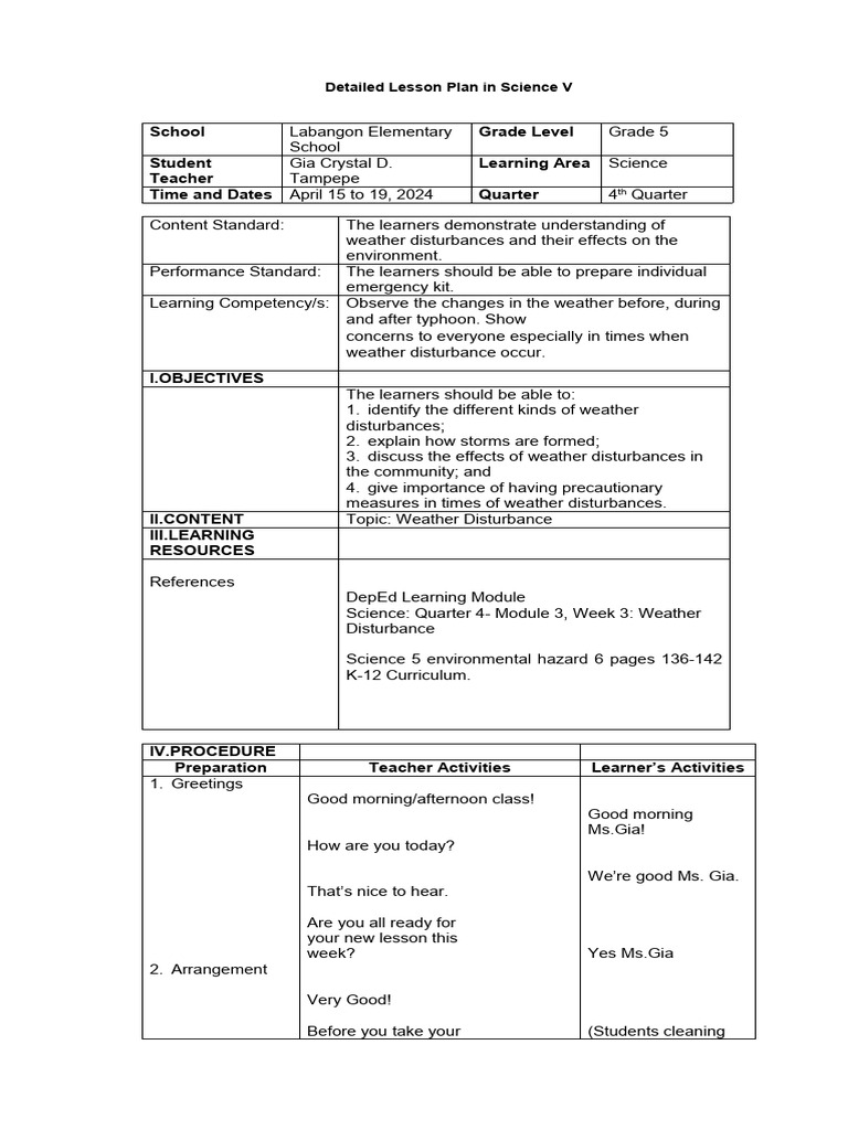 Weather Disturbances Lesson Plan | PDF | Tropical Cyclones | Thunderstorm