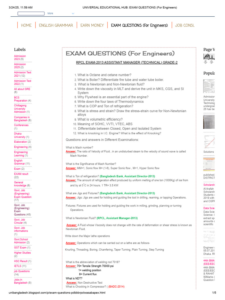 Universal Educational Hub - Exam Questions (For Engineers) | PDF ...