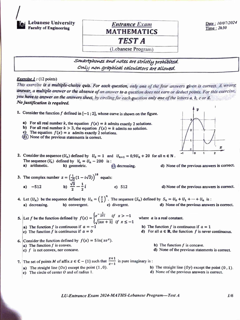 2024 Math 1 English | PDF