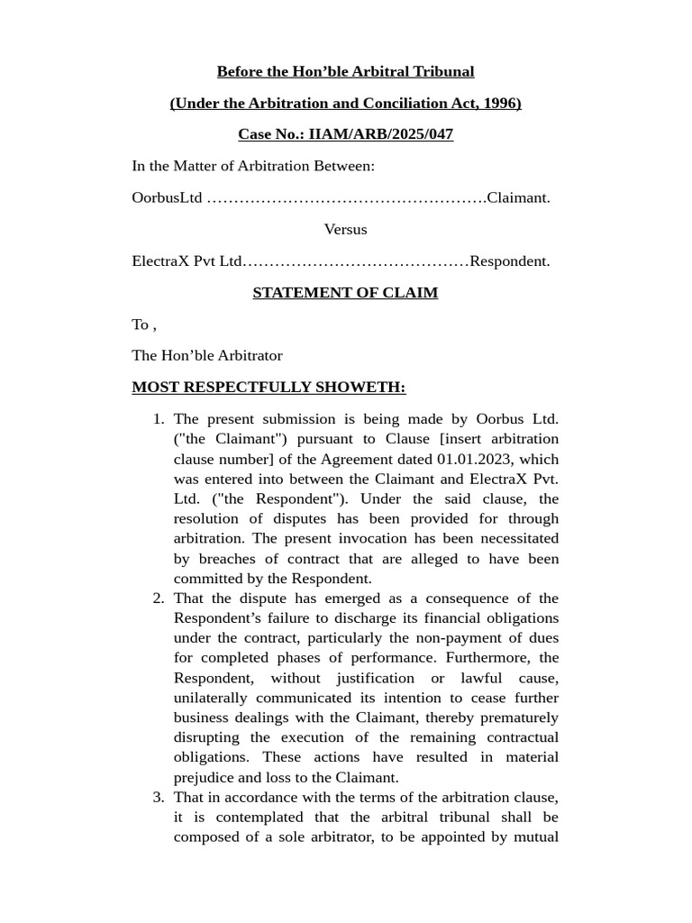 Exercise No 3 Statement of Claim (CAAD) | PDF | Breach Of Contract ...