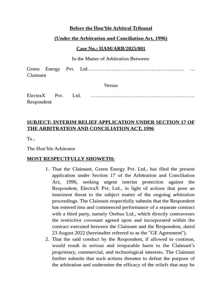Interim Relief Application in Arbitration | PDF | Arbitration ...