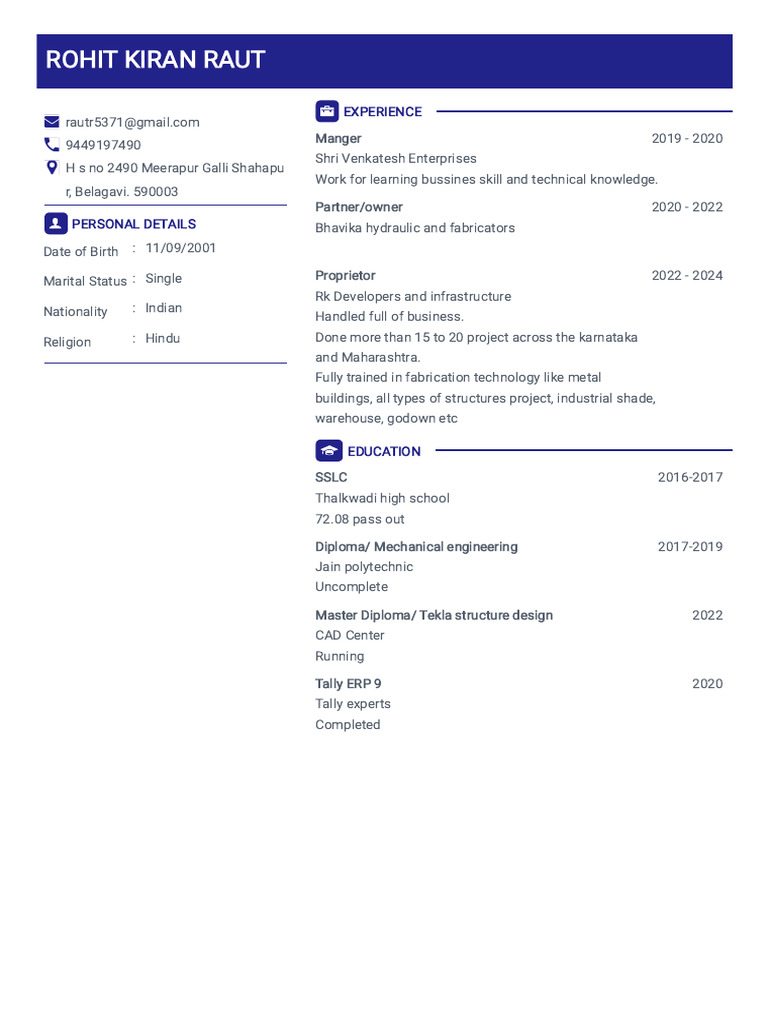Rohit Kiran Raut: Business Profile | PDF