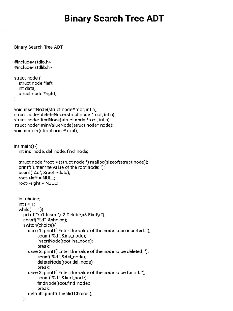 Binary Search Tree ADT | PDF | Software Engineering | Algorithms And ...