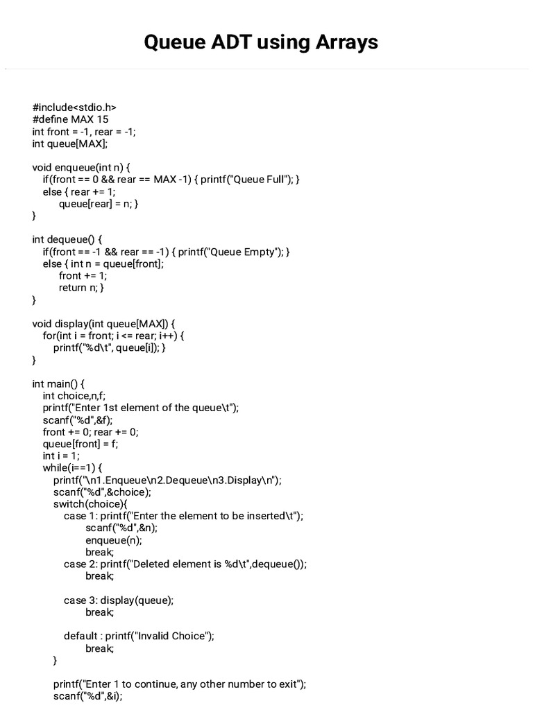 Queue ADT Implementation in C | PDF