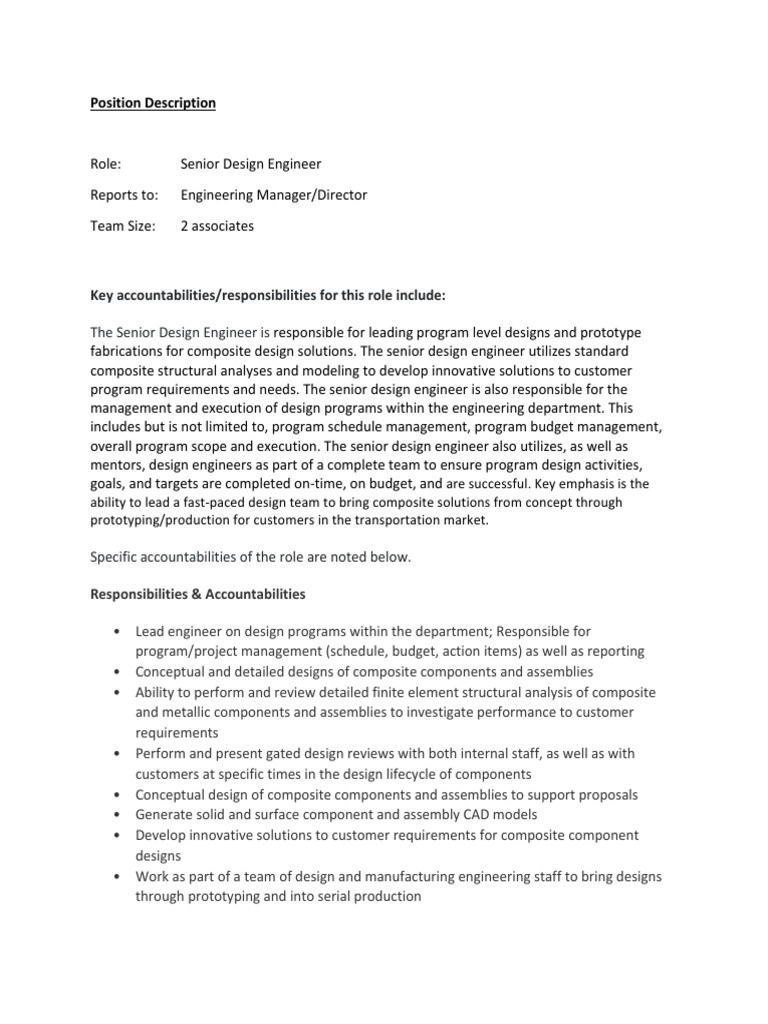 Senior Design Engineer JD | PDF | Engineering | Business