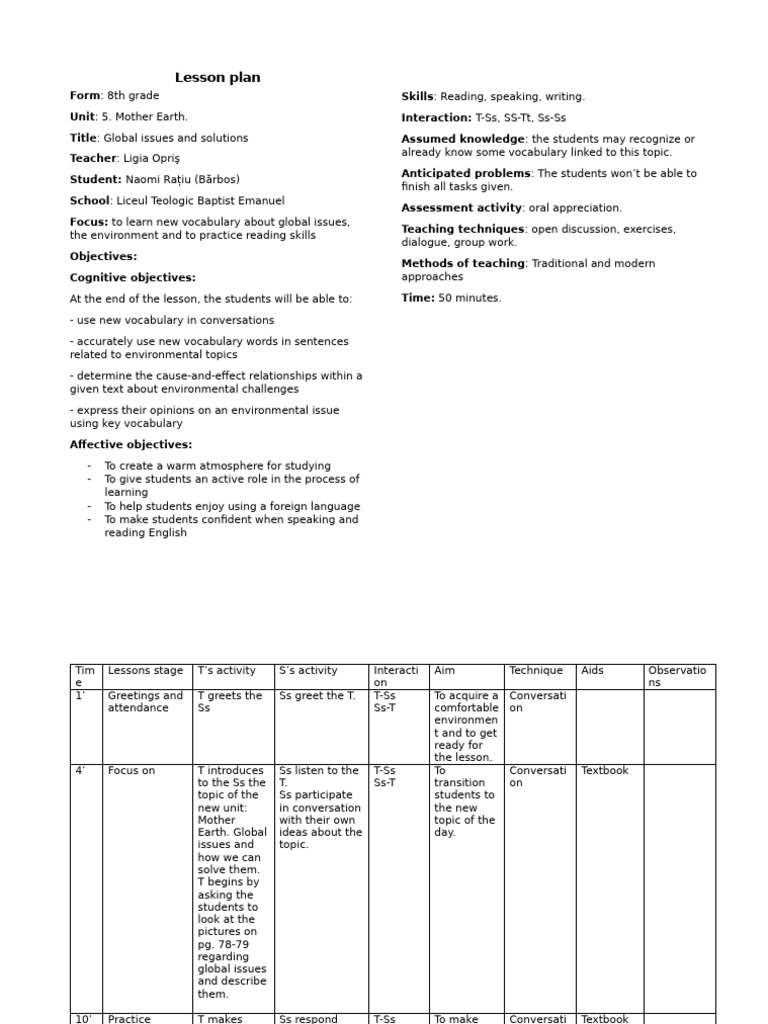 8th Grade Lesson on Global Issues | PDF | Vocabulary | Lesson Plan