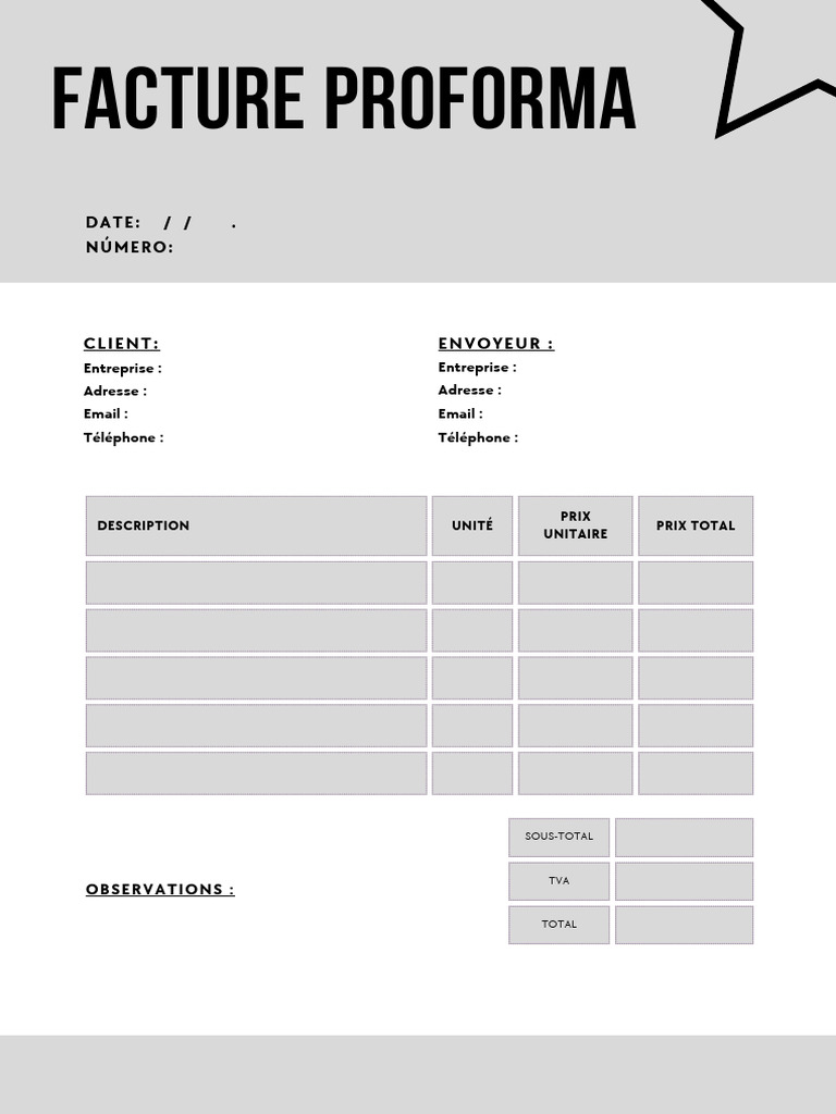 Modèle de Facture Proforma Vierge | PDF