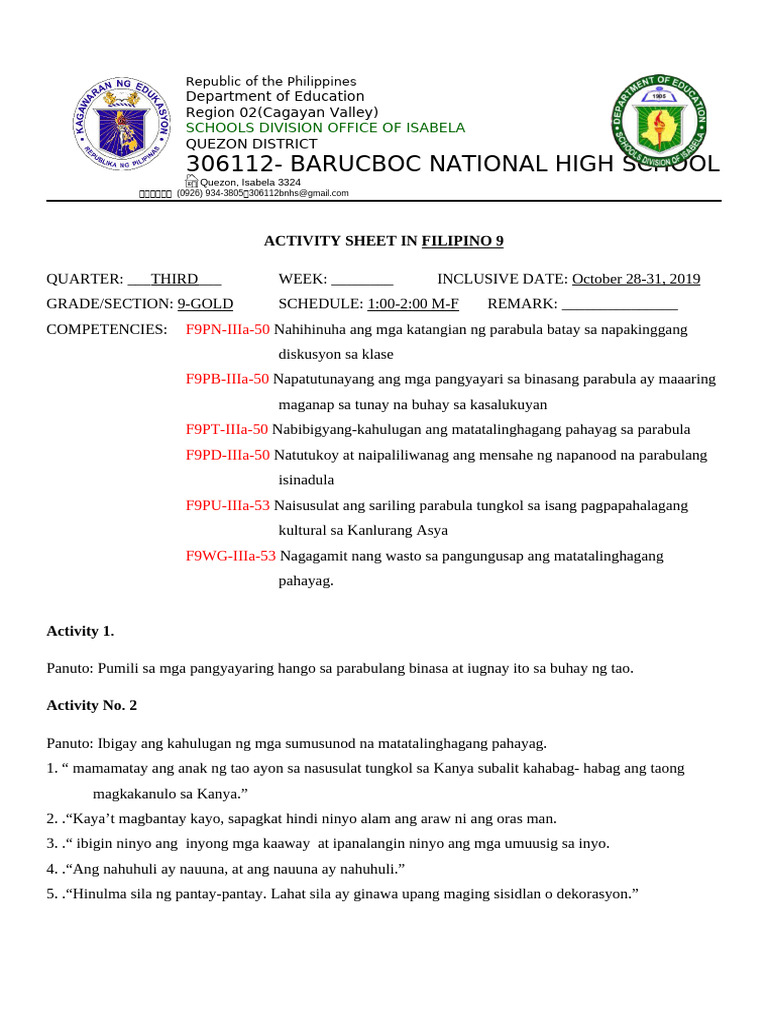 Activity Sheet | PDF