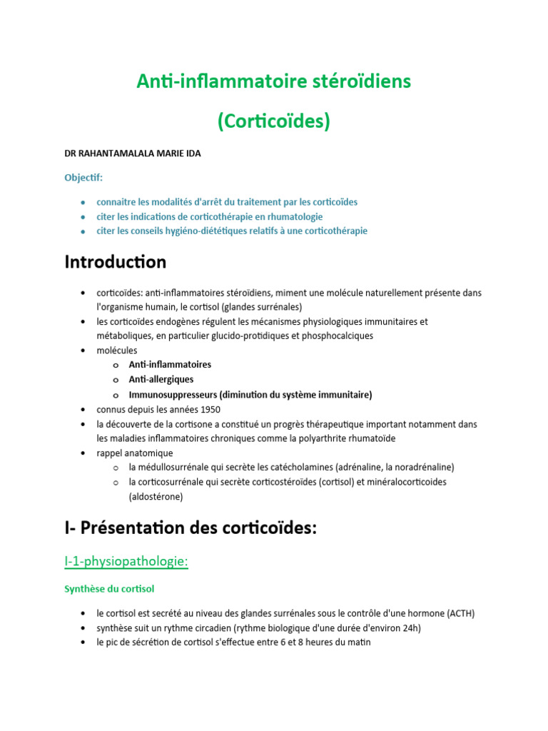 Liste des anti-inflammatoires stéroïdiens | PDF | Corticoïde | Cortisol