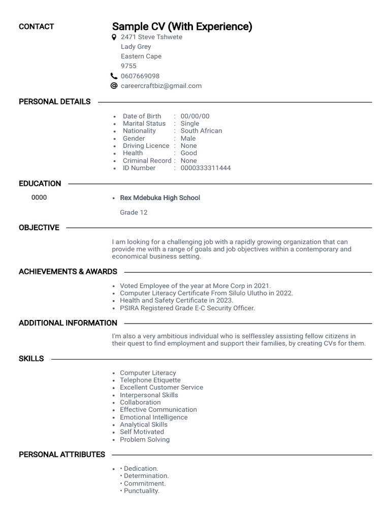 Sample CV (With Experience) | PDF