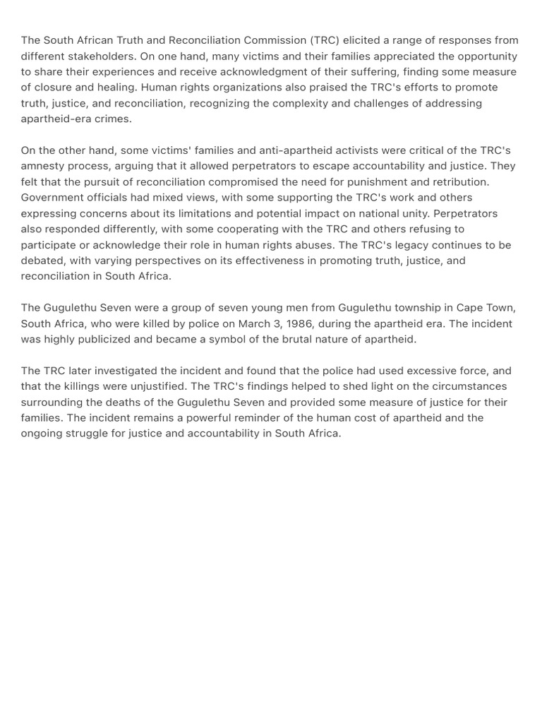 The South African Truth and Reconciliation Commission (TRC) Elicited | PDF