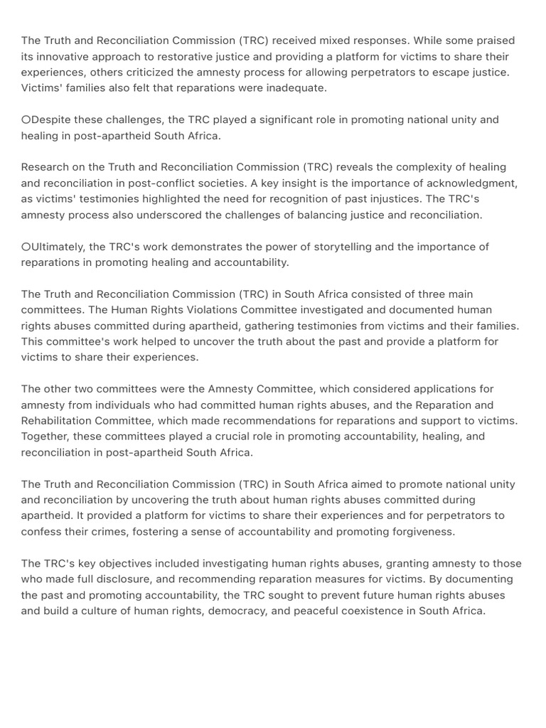 TRC's Role in Healing Post-Apartheid South Africa | PDF | Social Ethics ...