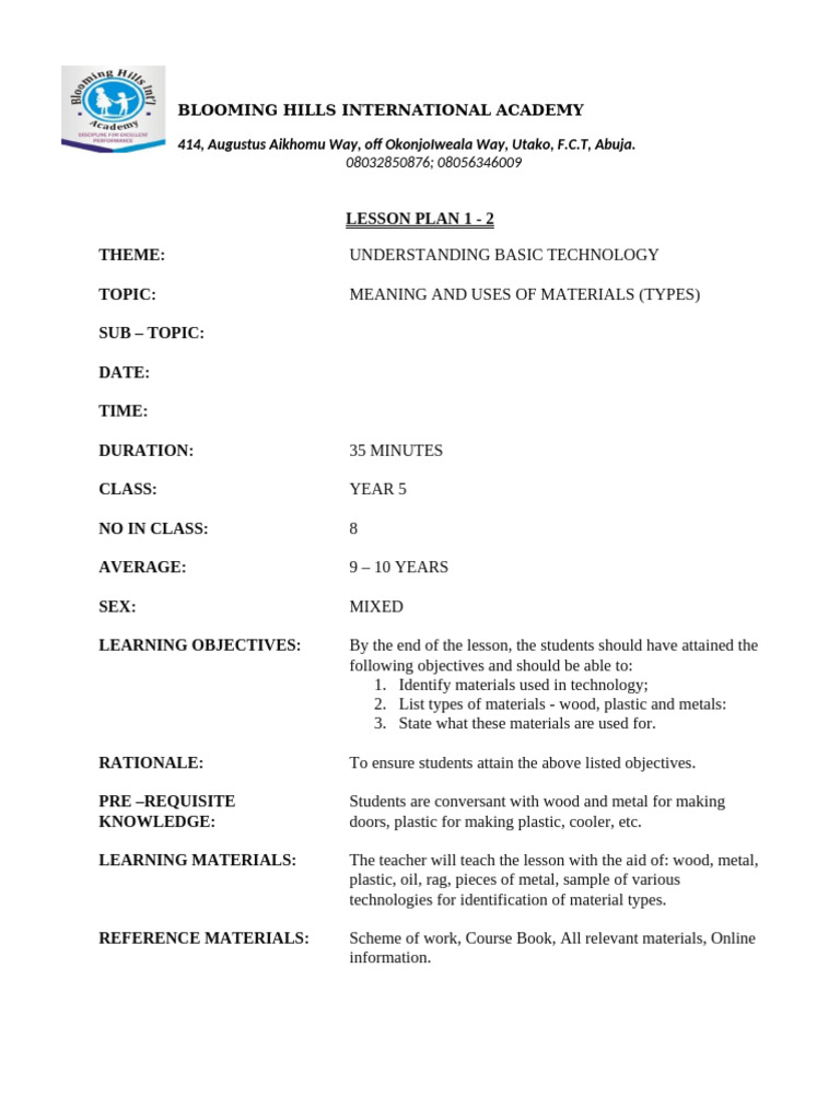 Basic Science Lessons Plan For Primary 5 | PDF | Fahrenheit | Temperature
