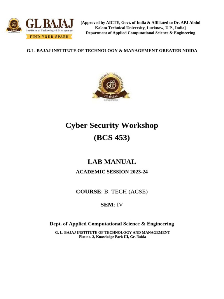 Cyber Security Workshop Lab Manual | PDF | Transmission Control ...